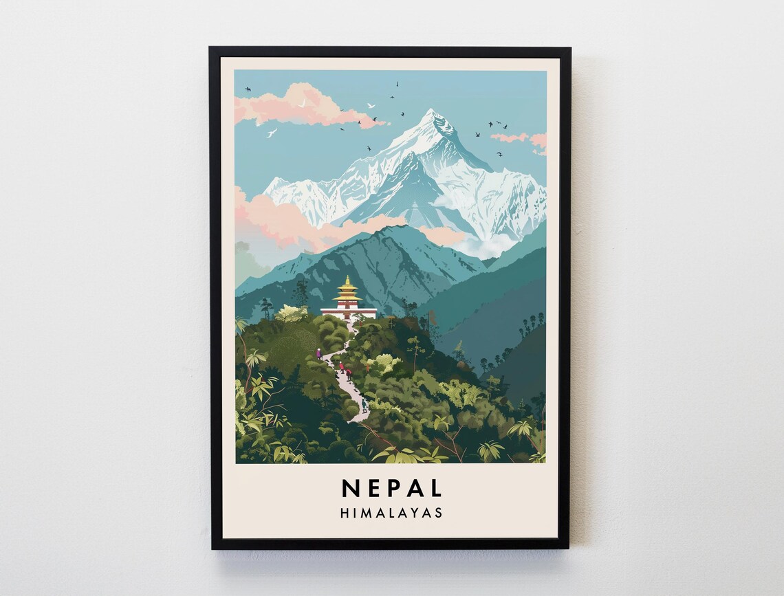 Nepal Travel Poster, Himalayas Home Decor