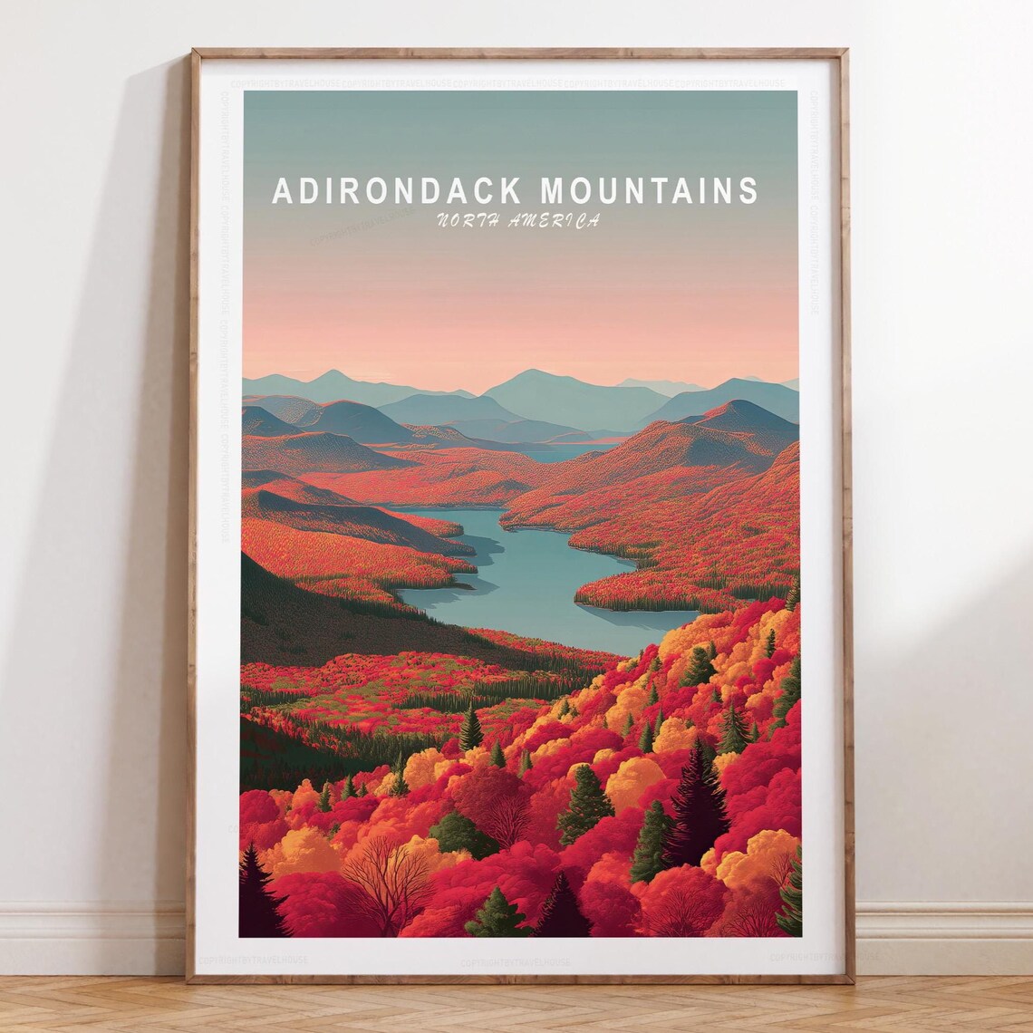 Adirondack Mountains Autumn Valley Blue Lake Scenic View Poster
