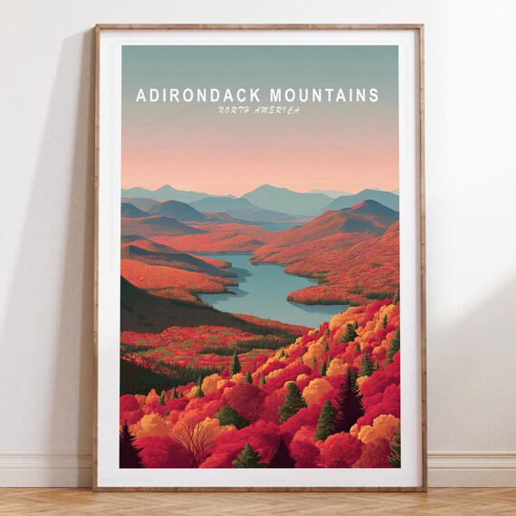 Adirondack Mountains Autumn Valley Blue Lake Scenic View Poster