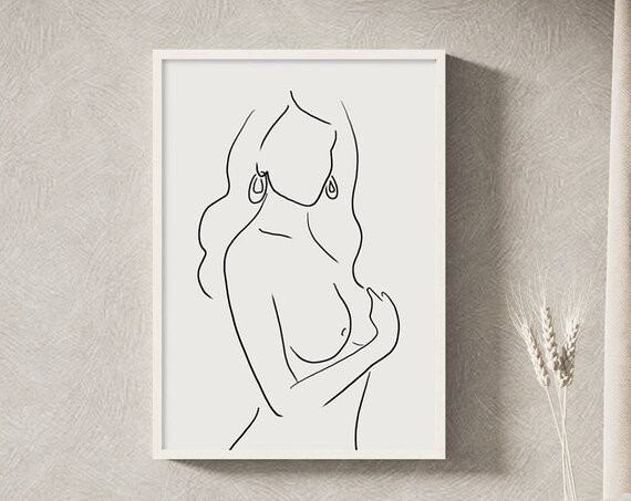 Elegant Minimalist Black Line Art Nude Woman Figure Drawing Poster