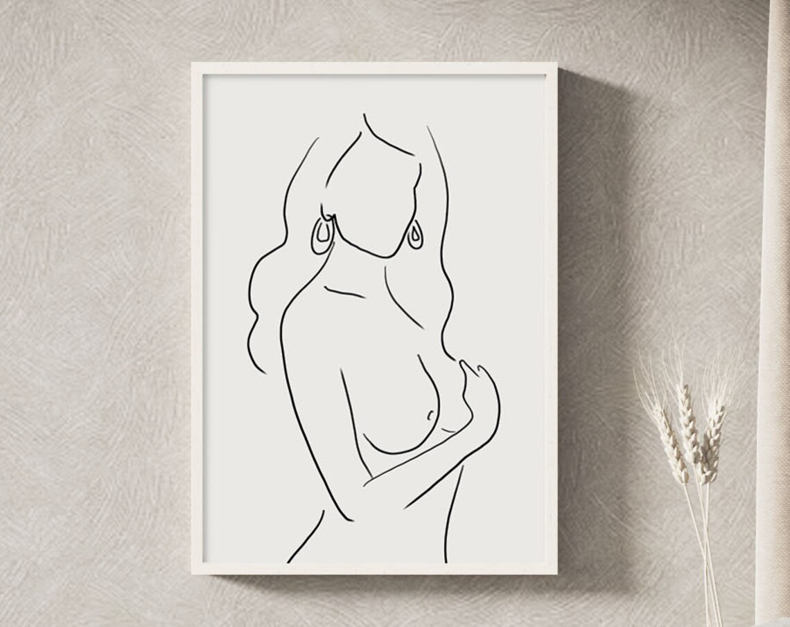 Elegant Minimalist Black Line Art Nude Woman Figure Drawing Poster