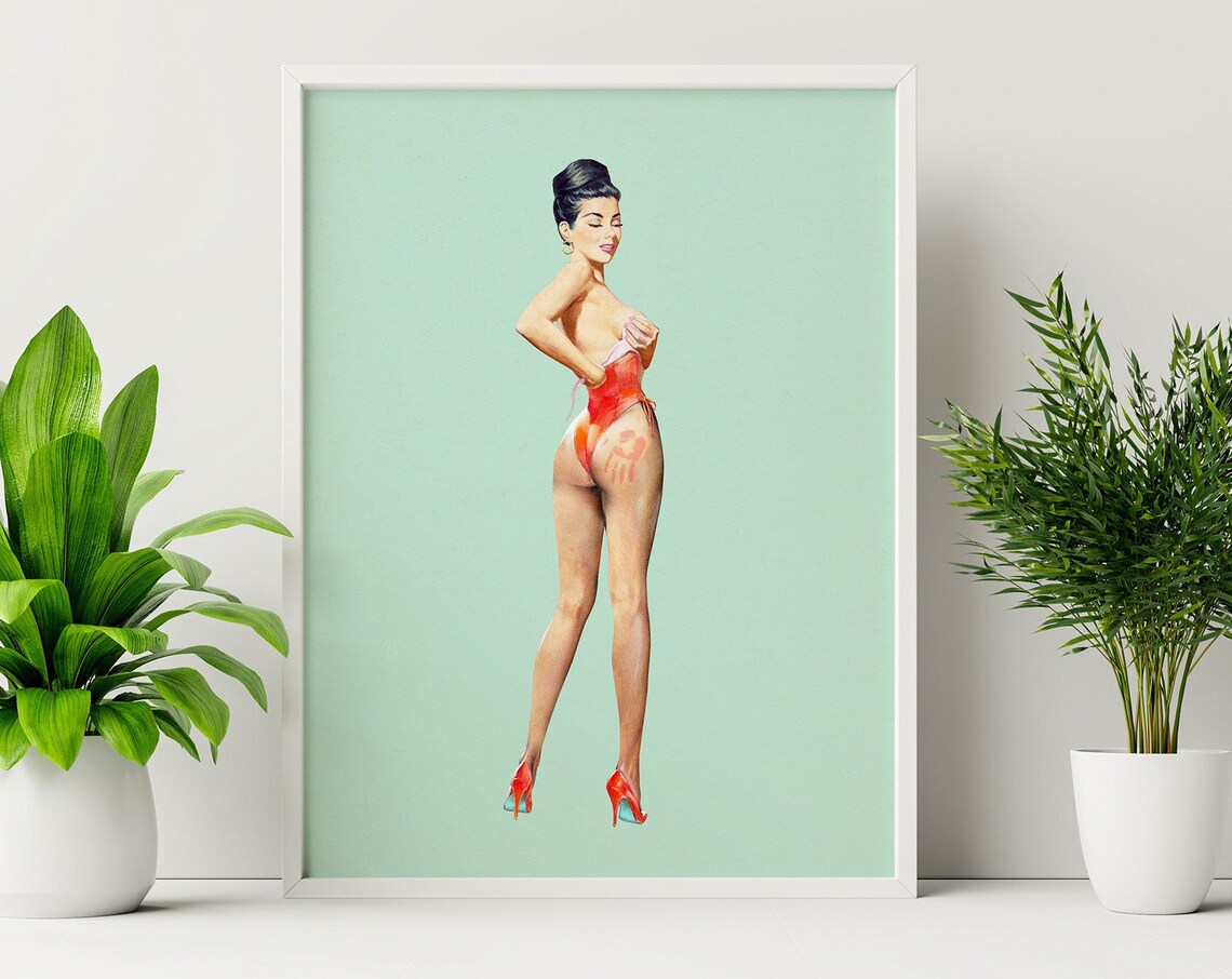 Spanked Pin Up Girl Vintage Retro Art Print