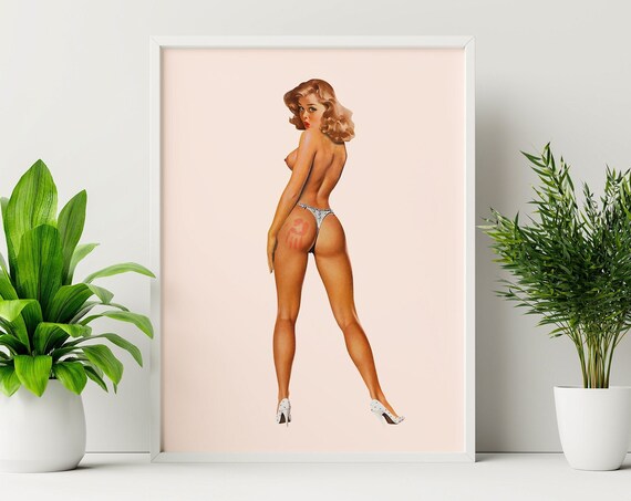 Spanked Pin Up V2, Retro Vintage Art Print