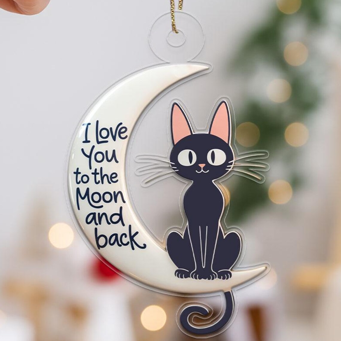 I Love You To The Moon And Back Black Cat Crescent Ornament Wall Art