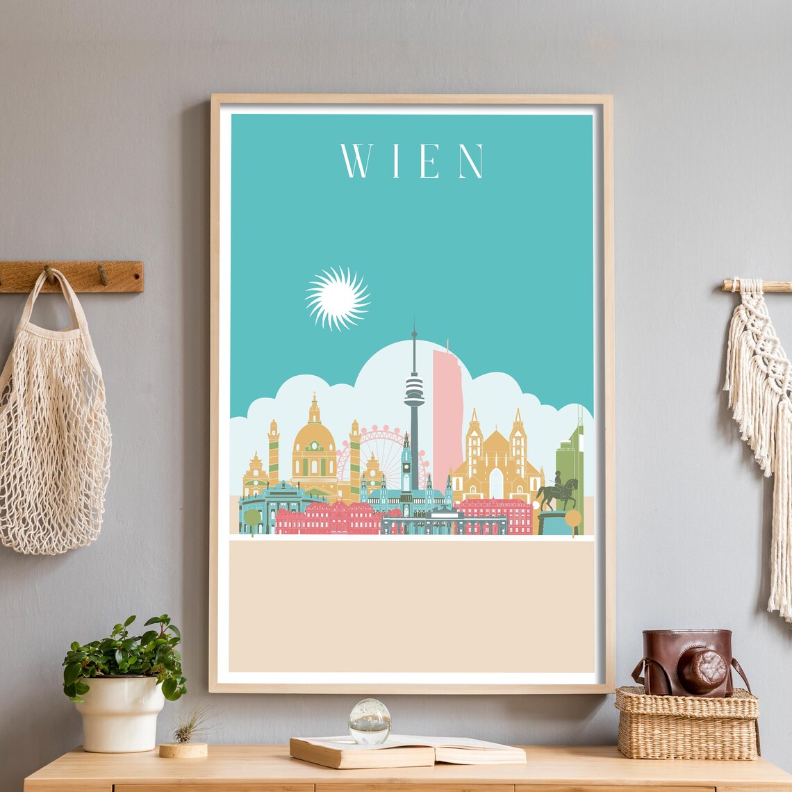 Vienna Austria Illustrated City Skyline Sunset Travel Poster