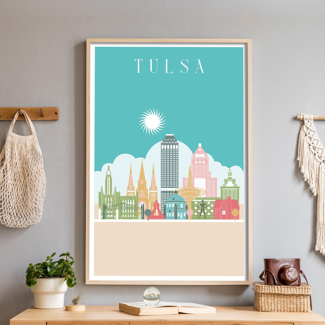 Tulsa Oklahoma Colorful Illustrated Art Deco Downtown Skyline Poster