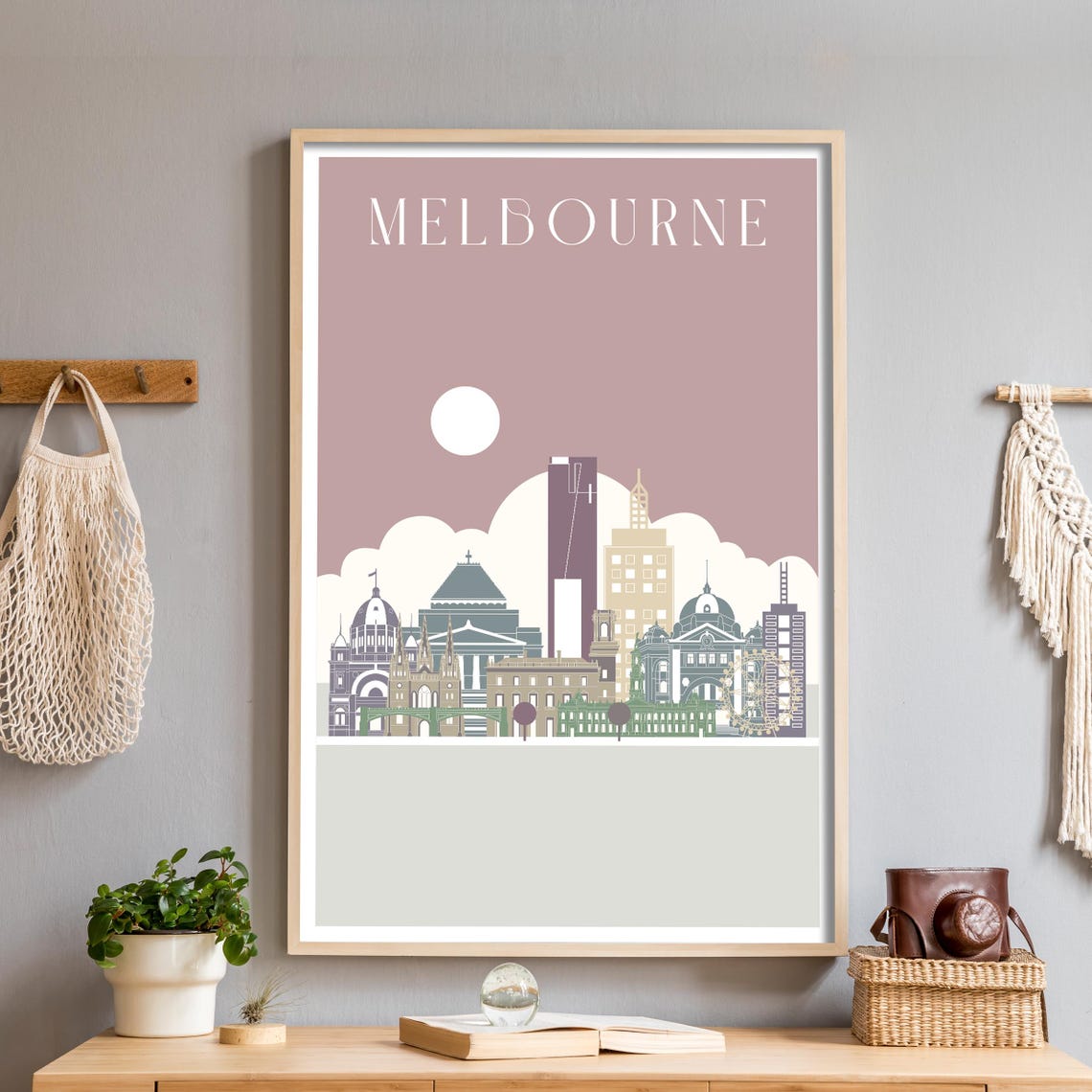 Melbourne Australia Colorful Illustrated City Skyline Poster