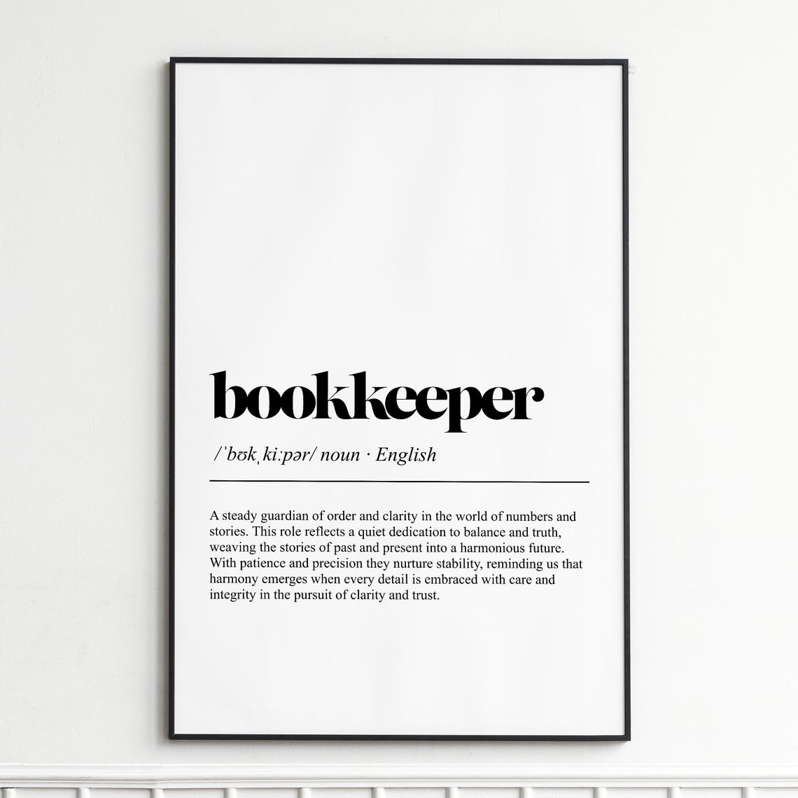 Bookkeeper Elegant Minimalist Dictionary Definition Typography Poster