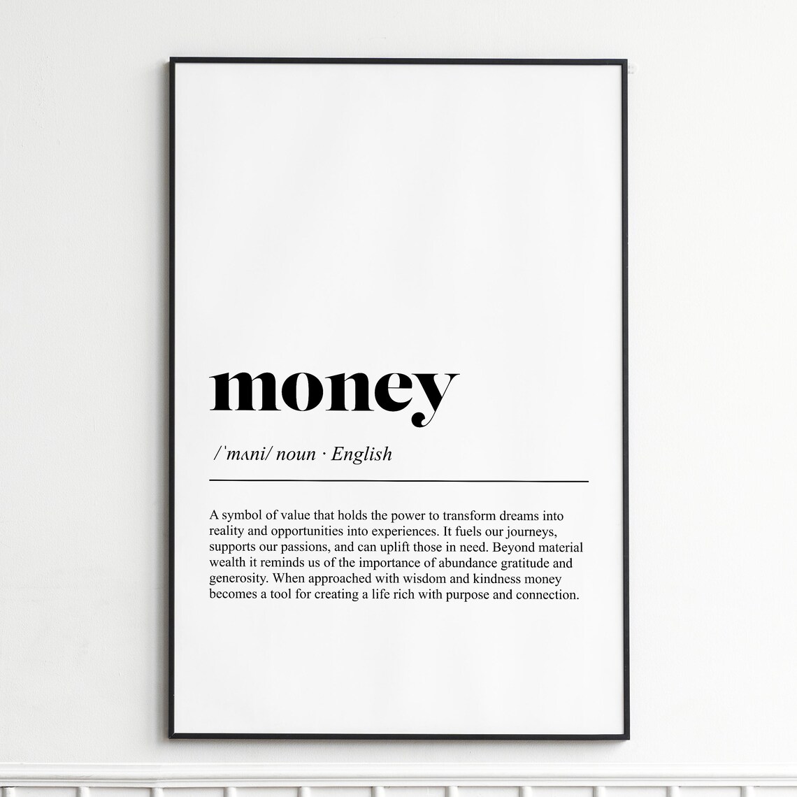 Money Elegant Minimalist Dictionary Definition Typography Poster