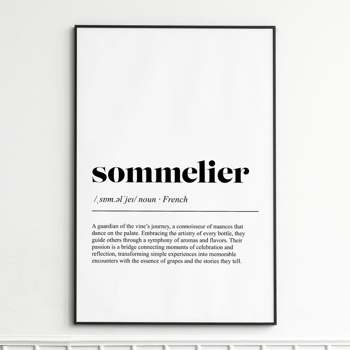 Sommelier Definition French Wine Lover Typography Dictionary Poster
