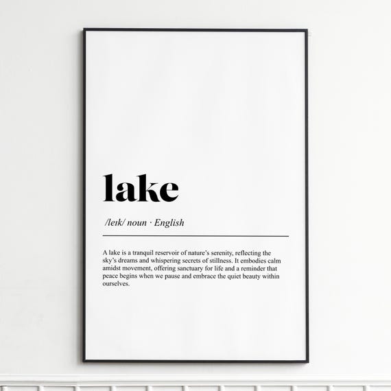 Lake Definition Print Elegant Typography Wall Art Modern Home Decor Poster Nature Inspired