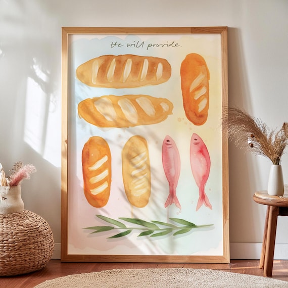 Loaves And Fishes Watercolor He Will Provide Christian Faith Poster