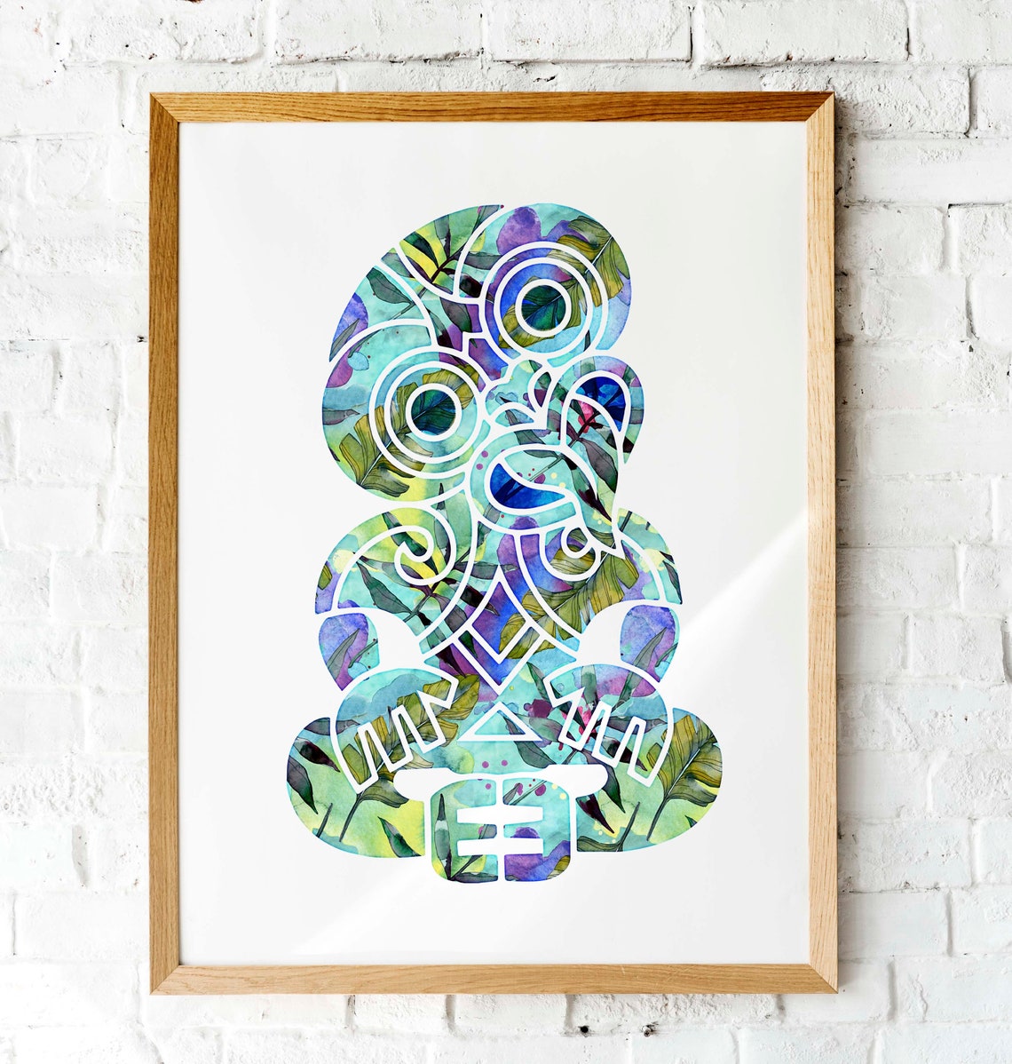 Maori Tiki Koru Tropical Watercolor Tribal Style Artwork Poster - Image 3