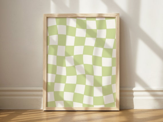 Light Green Checkered Print Art Print, Danish Pastel