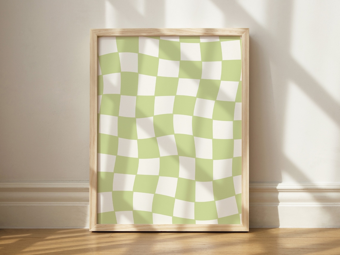 Light Green Checkered Print Art Print, Danish Pastel