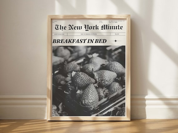 Breakfast in Bed Fresh Strawberry Vintage Newspaper Style Poster