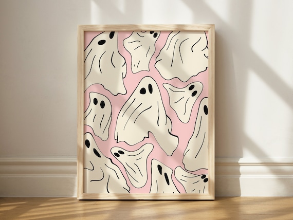 Light Pink Melted Print Weird Halloween Decor Quirky Art Unique Wall Fall Trendy
