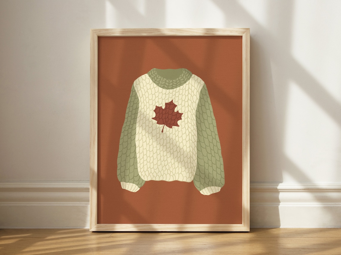 Fall Sweater Illustrated Art Print, Cozy Decor