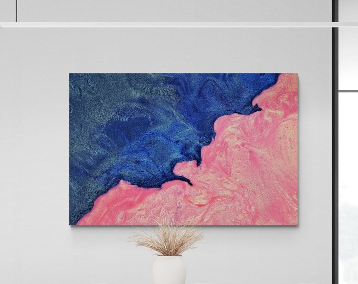 Split Colors Blue And Pink Color Abstract Canvas Wall Art Print Modern Home Decor