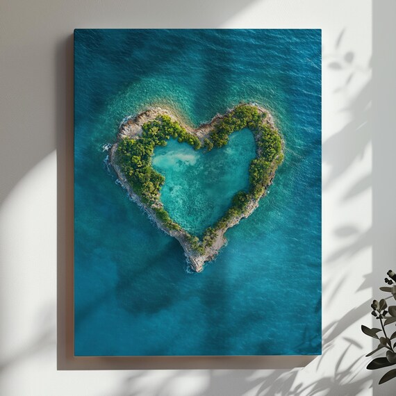 Heart Island Lagoon Aerial View Tropical Turquoise Water Poster