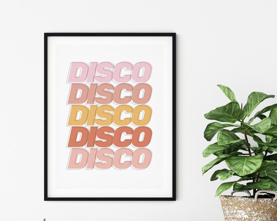 Disco Retro Rainbow Typography Gradient Stacked Letters Poster