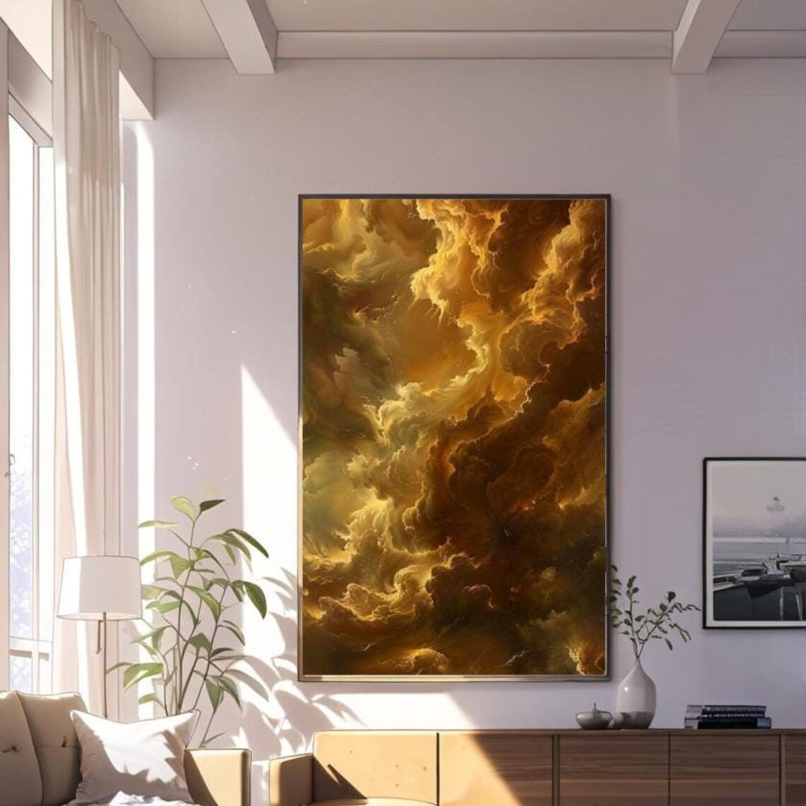 Dramatic Golden Clouds Skyscape Golden Hour Oil Painting Print