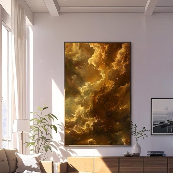 Golden Clouds Sky Art Print Elegant Nature Wall Decor