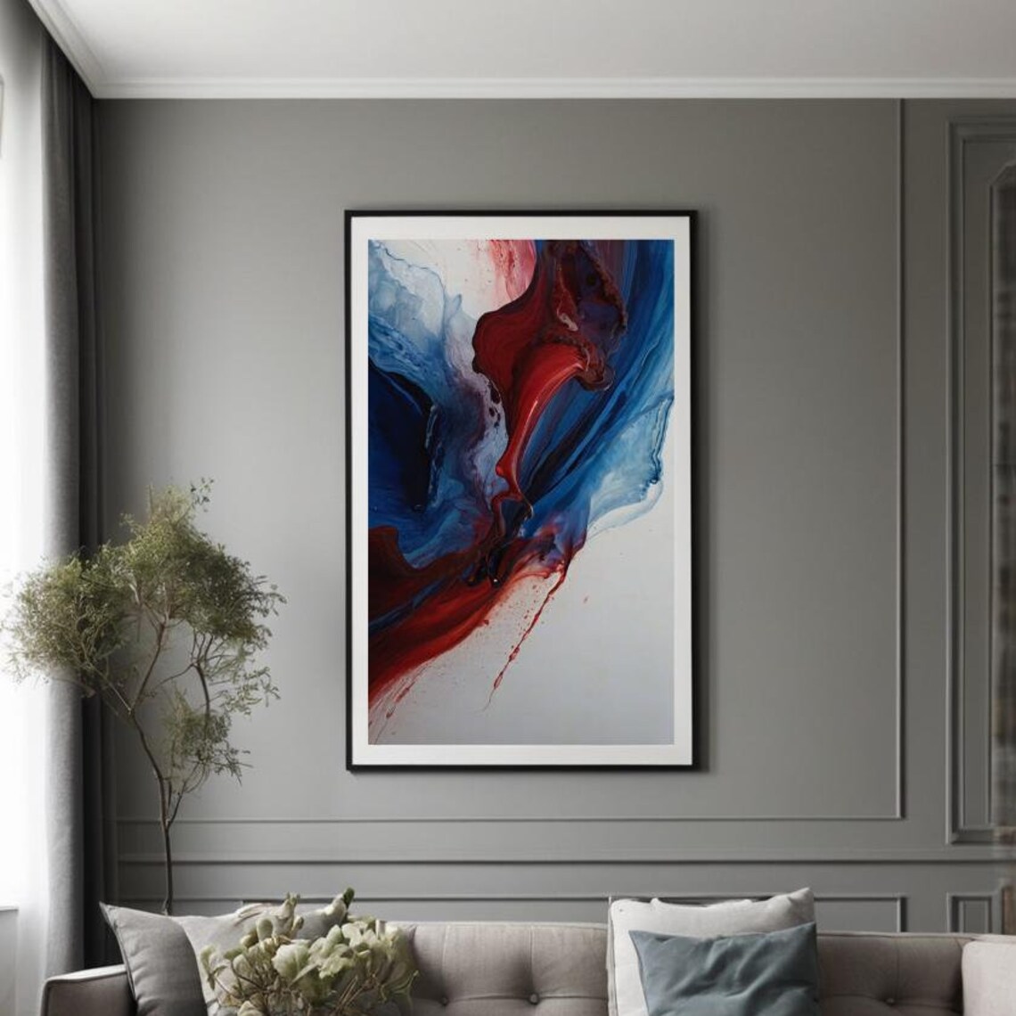Bold Red and Blue Abstract Ink Swirl Modern Fluid Acrylic Print