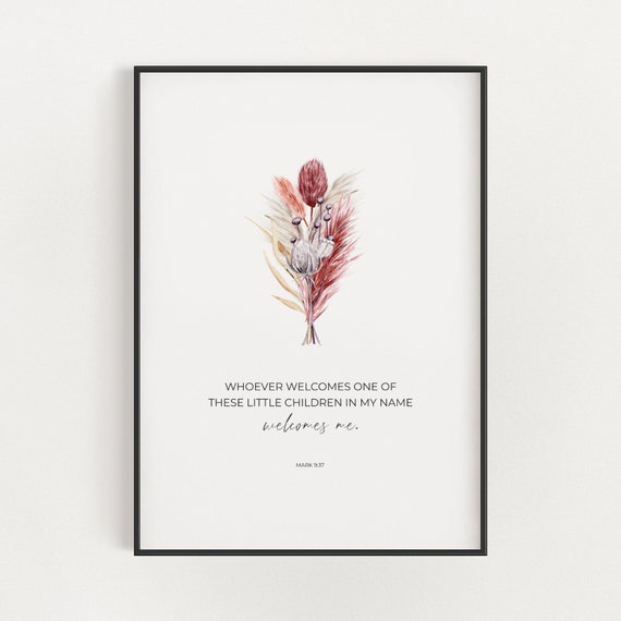 Mark 937 Boho Nursery Bible Verse Wall Art For Christian Girls Room Decor Modern Floral Baby Scripture Print
