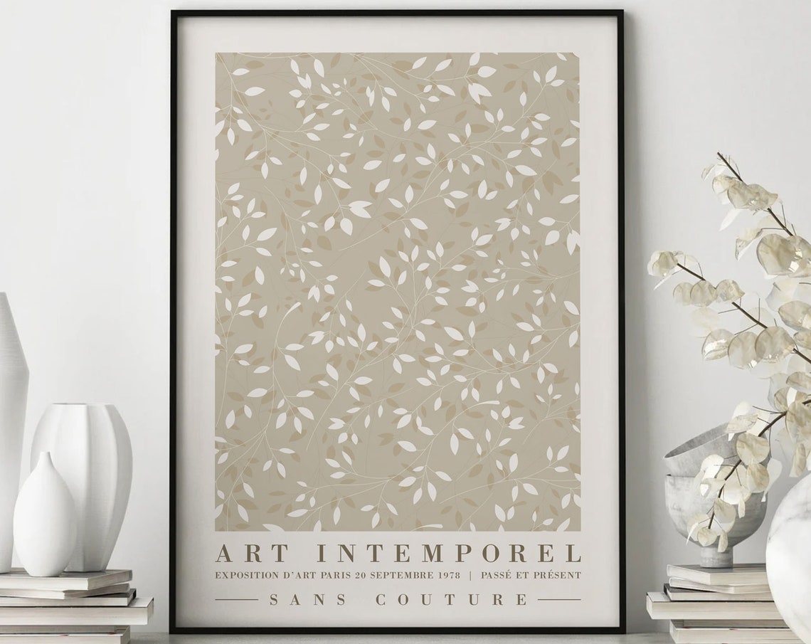 Art Intemporel Beige Leaf Pattern French Exhibition Style Poster