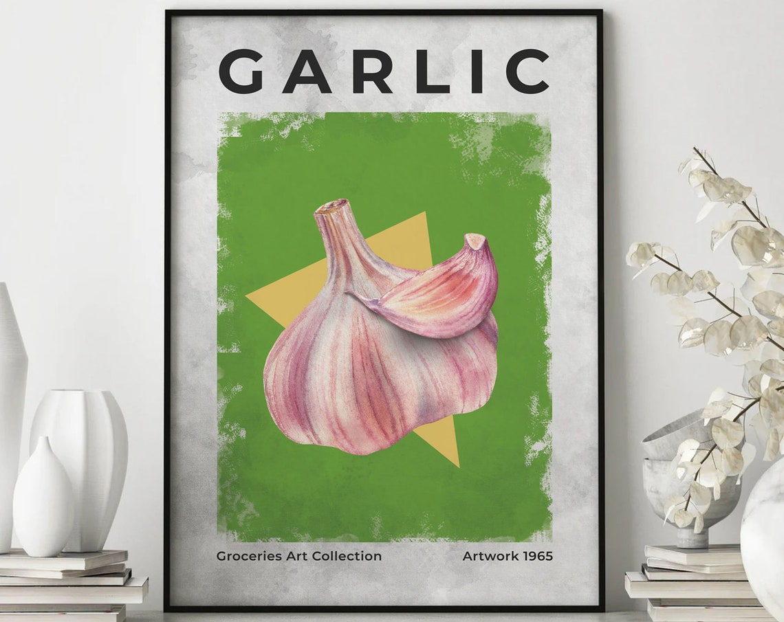 Garlic Pop Art 1965 Groceries Collection Vintage Kitchen Food Poster