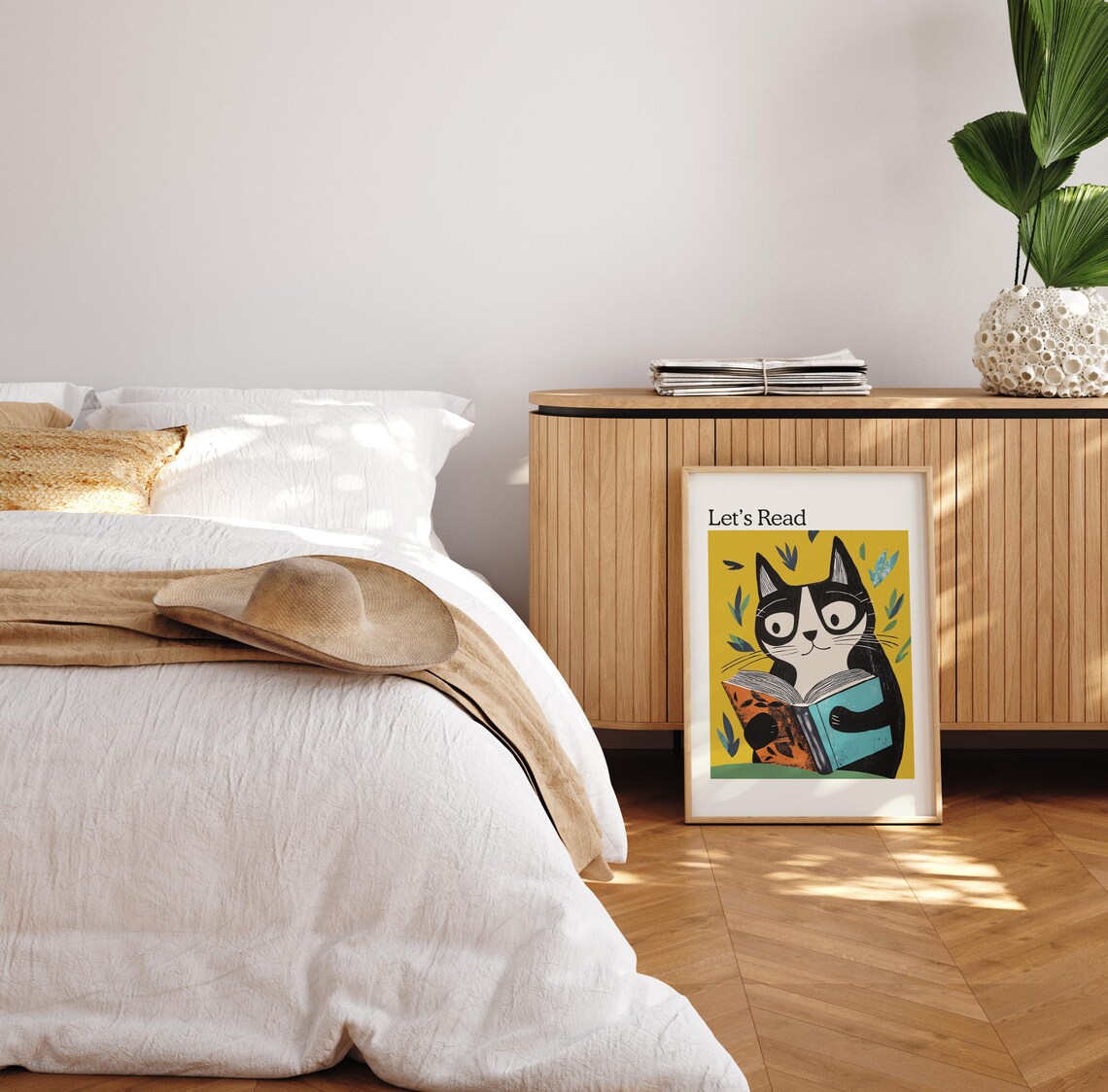 Kids Reading Poster, Retro Cat Reading Book - Image 4