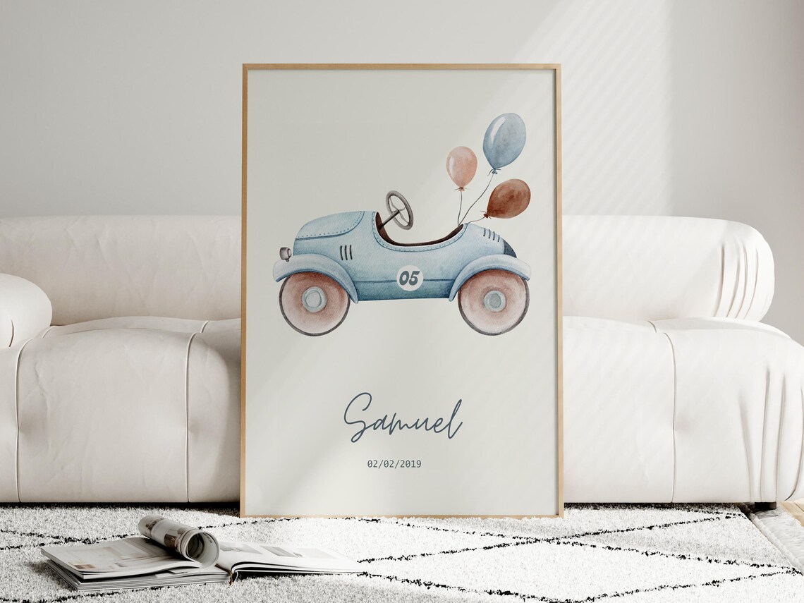 Customizable Name Birthday Sign, Watercolor Car Print - Image 3