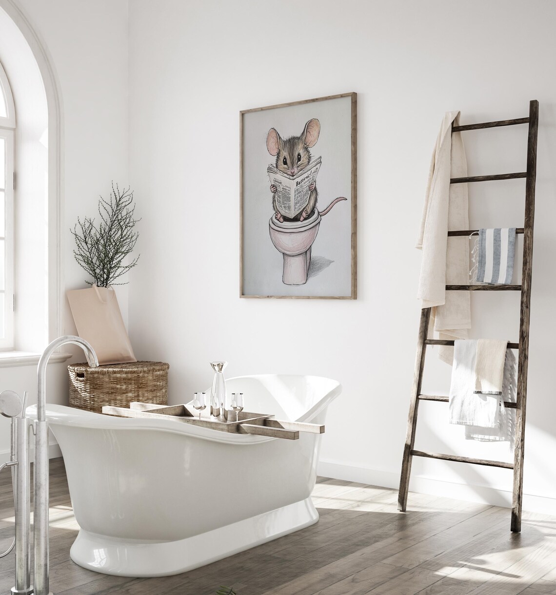 Mouse Reading A Newspaper Bathroom Art Print - Image 4