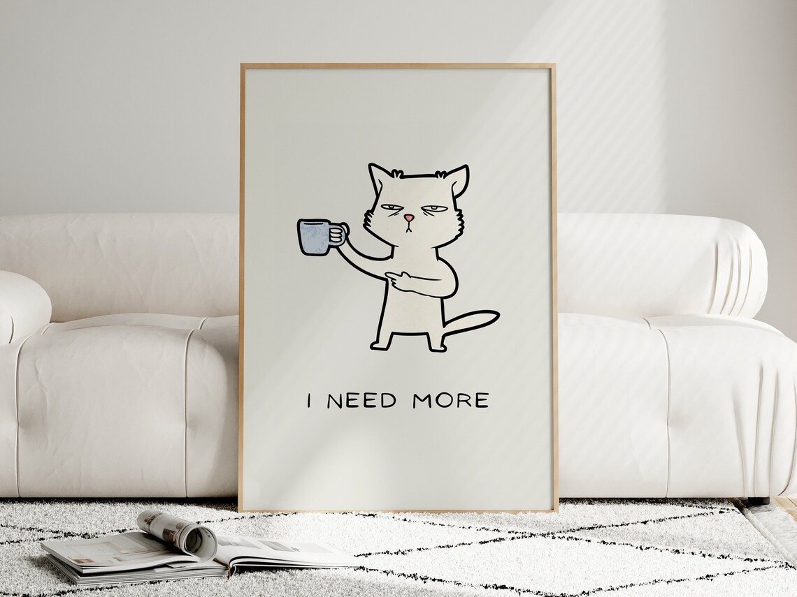 Funny Sleepy Cat Poster, Cute Cat Illustration - Image 4