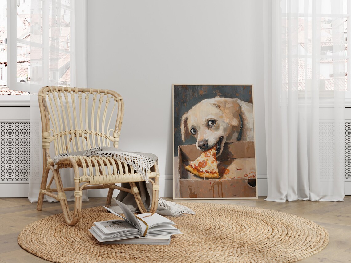 Cute Dog Eating Pizza, Funny Kitchen Art Print - Image 3