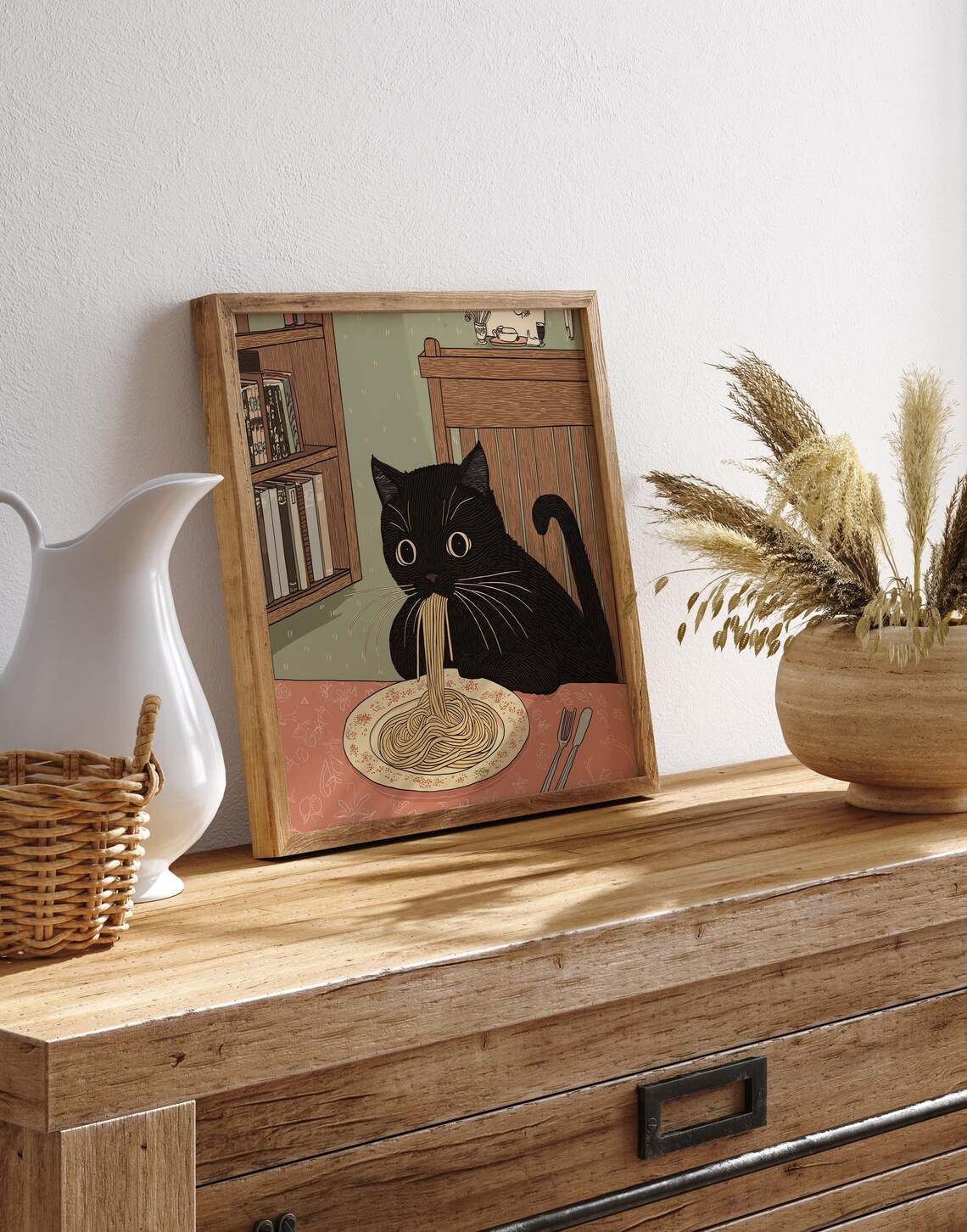 Cute Cat Eating Pasta, Kitchen Wall Art Poster - Image 4