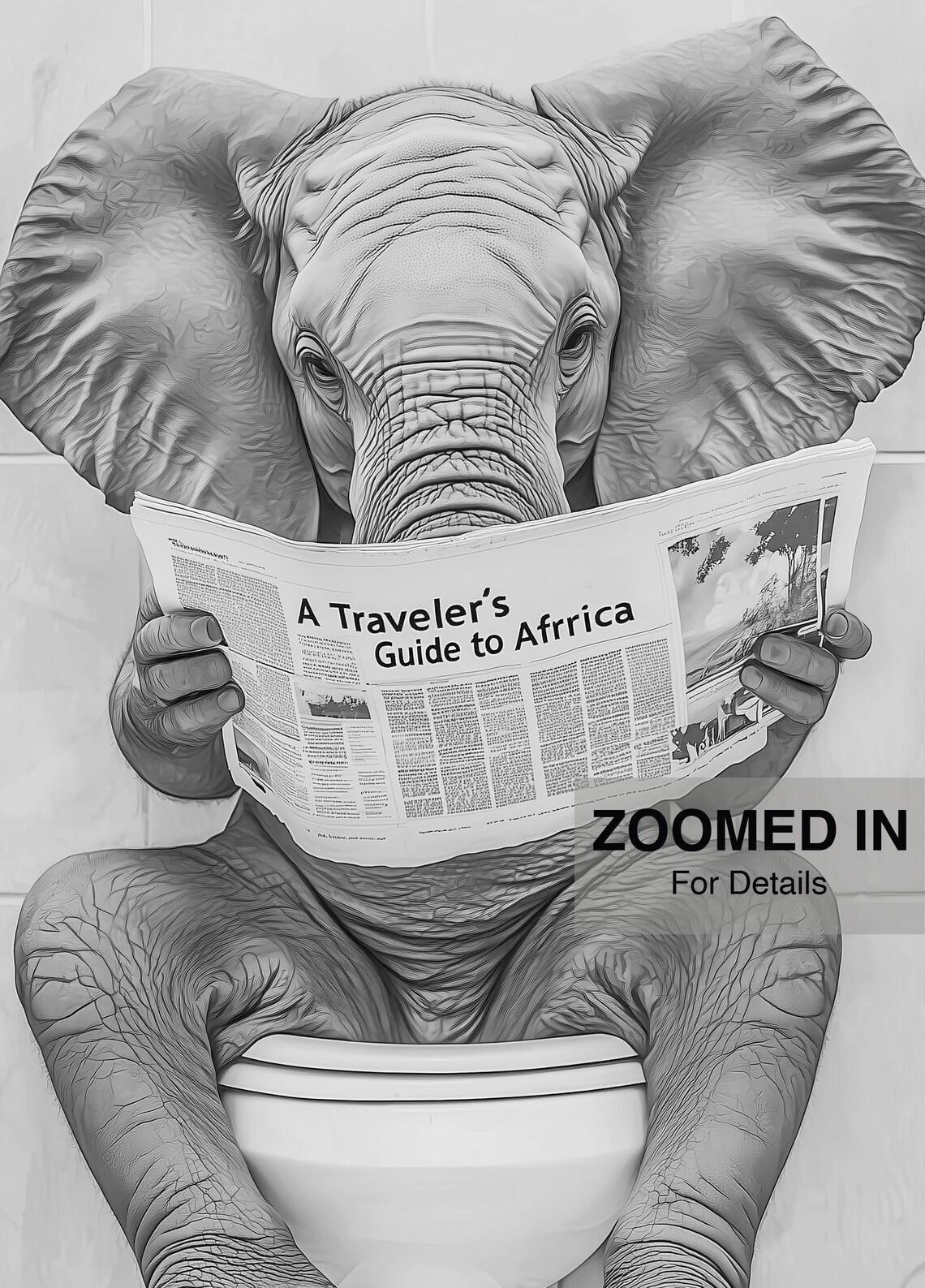 Elephant on Toilet Reading Newspaper, Funny Poster - Image 5