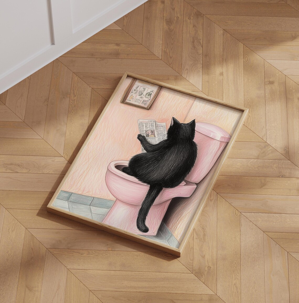 Cat Reading A Newspaper, Funny Bathroom Art Print - Image 6