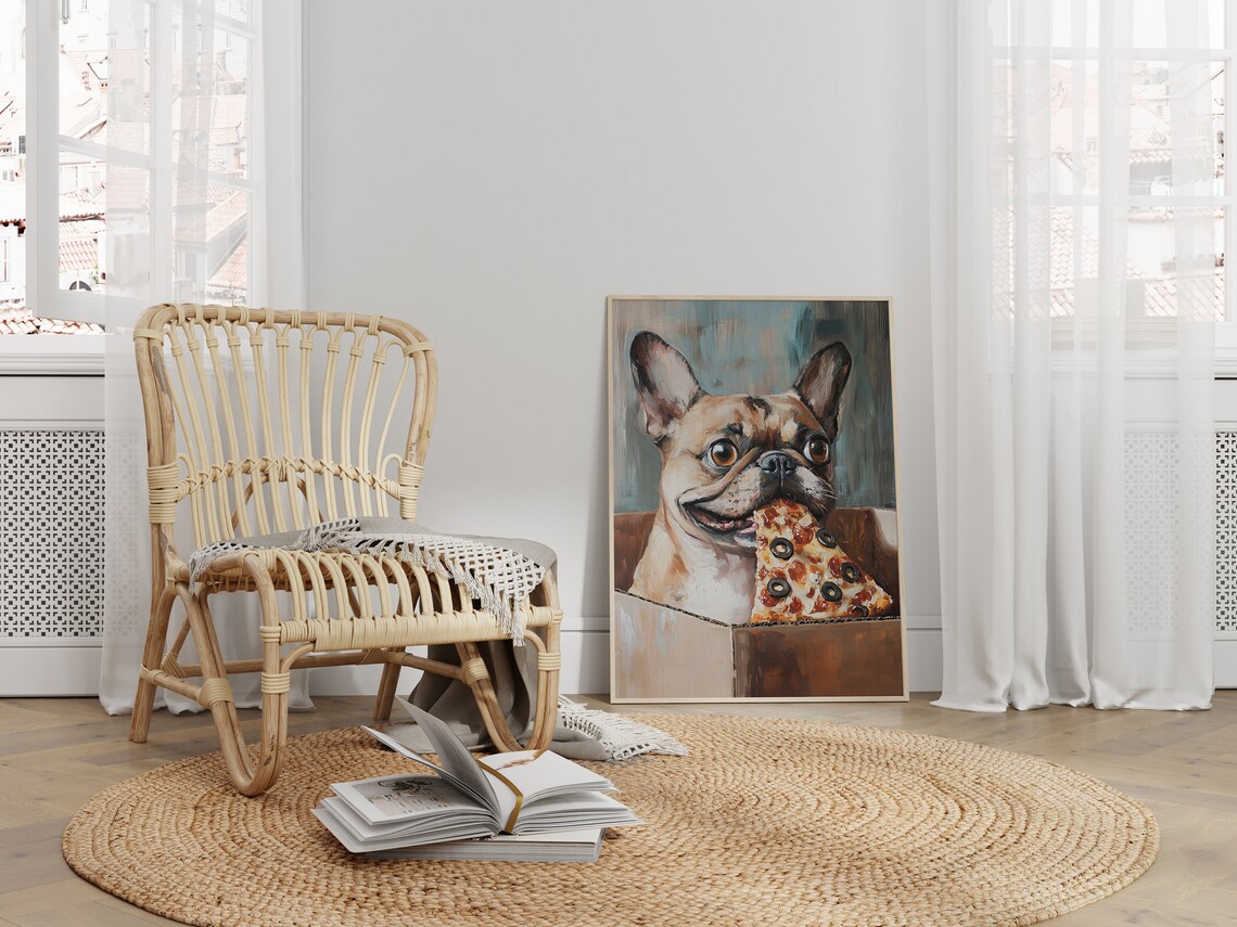 Cute Dog Eating Pizza, Funny Dog Kitchen Art Print - Image 3