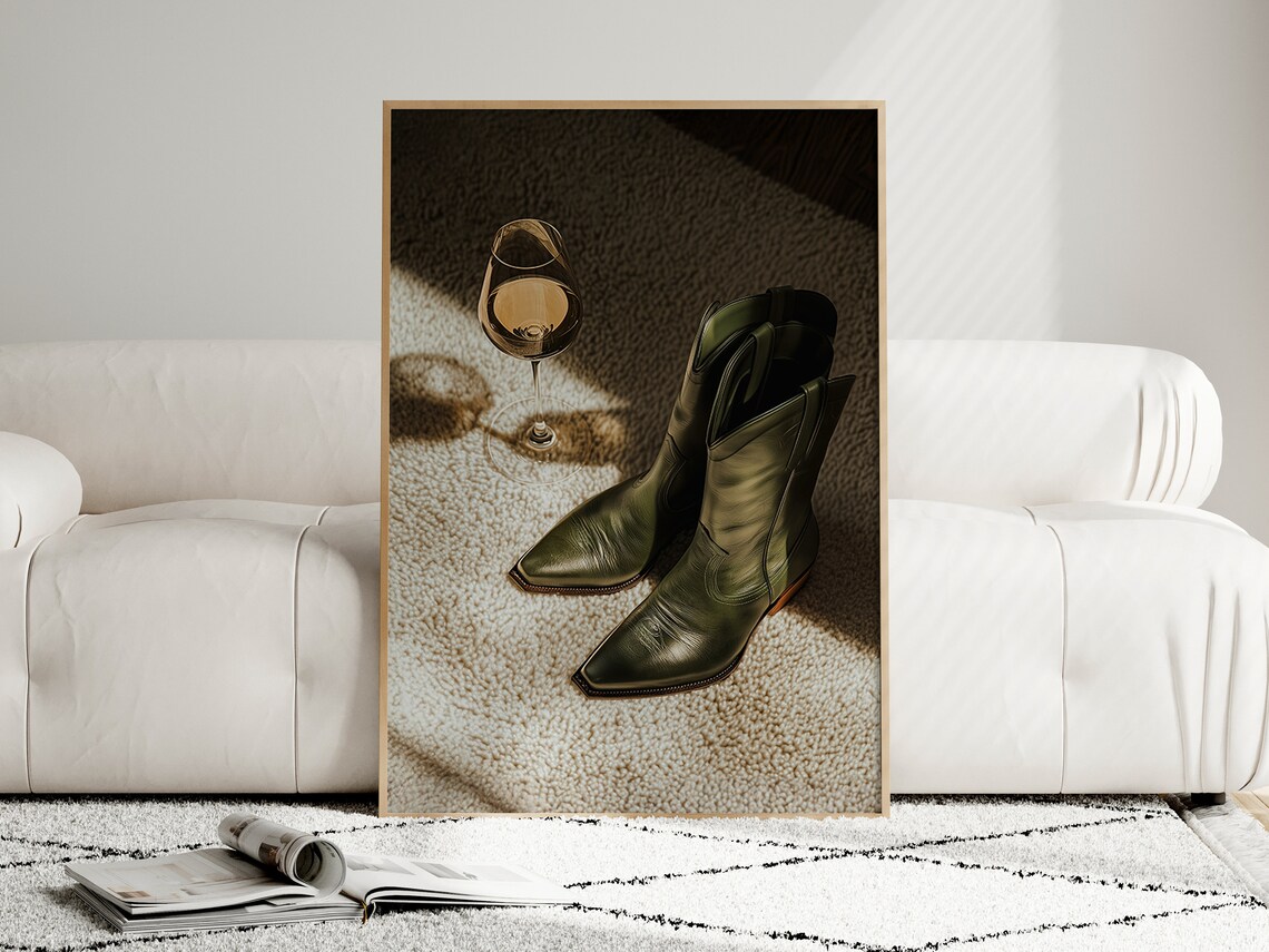 Cowgirl Boots And Wine, Retro Cowgirl Art Print - Image 3