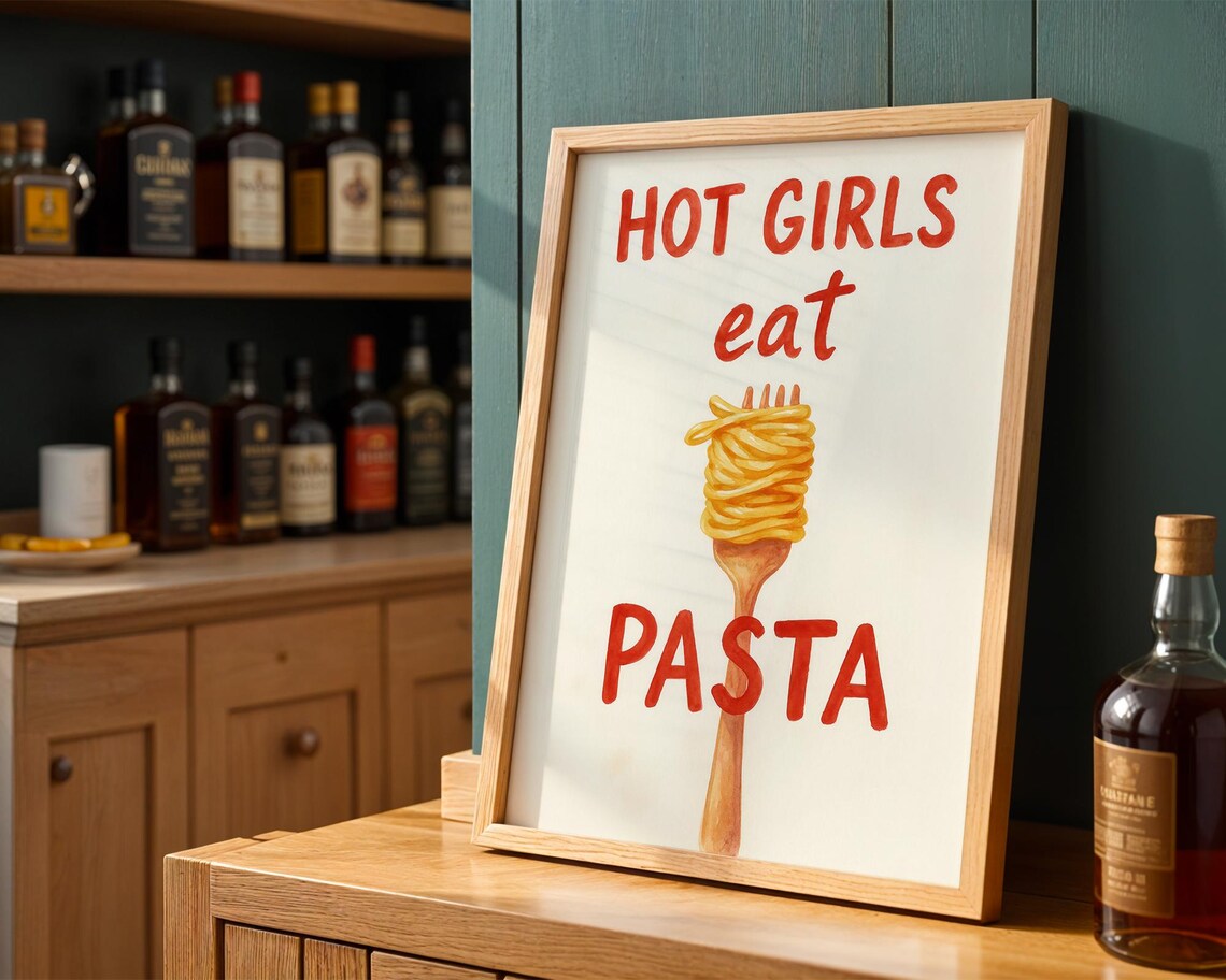 Hot Girls Eat Pasta Watercolor, Funny Quote Art Print - Image 5