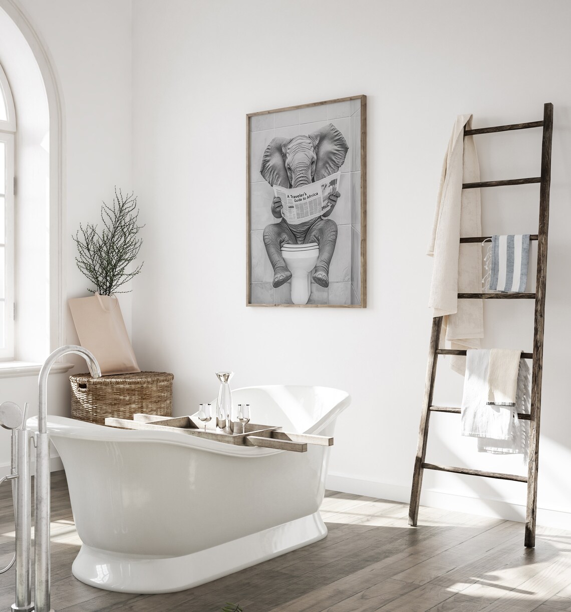 Elephant on Toilet Reading Newspaper, Funny Poster - Image 4