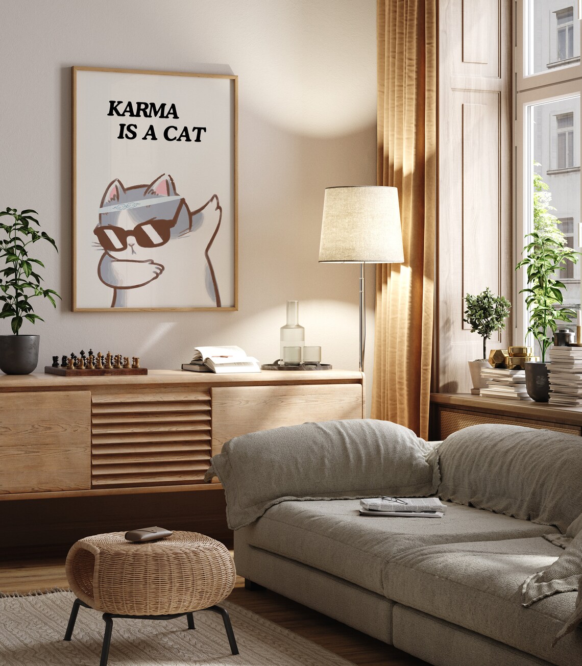 Karma Is A Cat Funny Cat Illustration, Art Print - Image 2