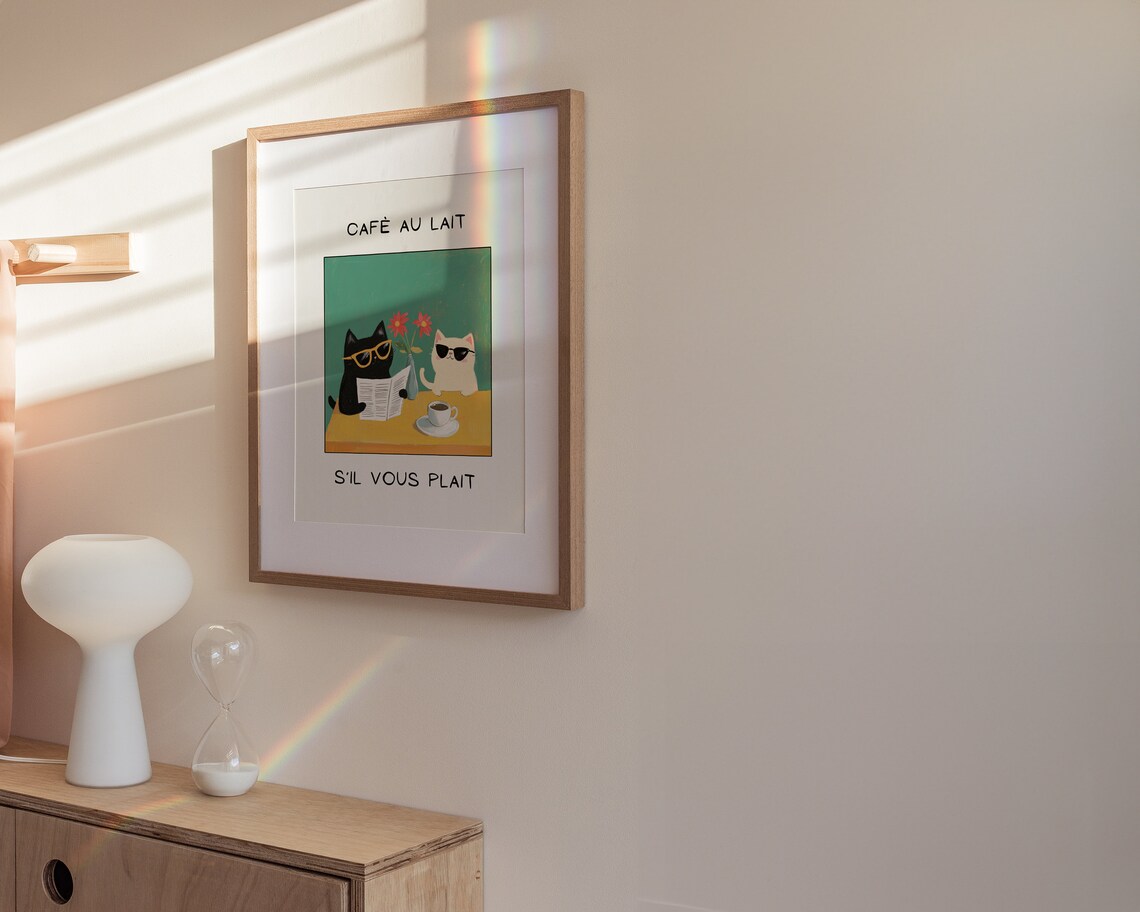 French Cafe Au Lait Cat Print, Kitchen Decor - Image 4