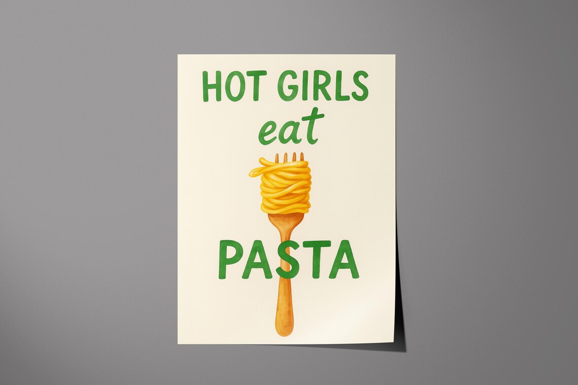 Hot Girls Eat Pasta Watercolor Kitchen Quote - Image 6