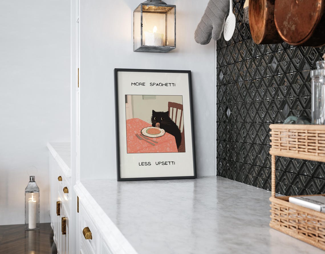 More Spaghetti Less Upsetti Black Cat Poster - Image 3