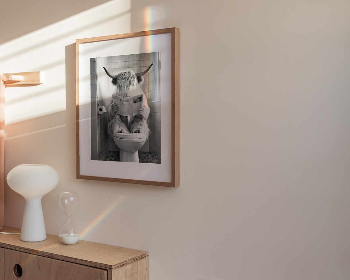Highland Cow Sitting On The Toilet, Funny Poster - Image 2