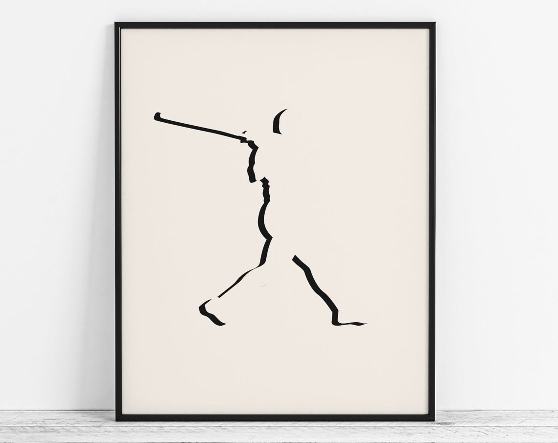 Minimalist Baseball Art Modern Poster Boy Player Gift Abstract Wall Sports Room Decor