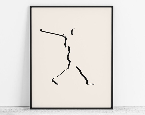 Minimalist Baseball Batter Mid Swing Abstract Line Art Poster